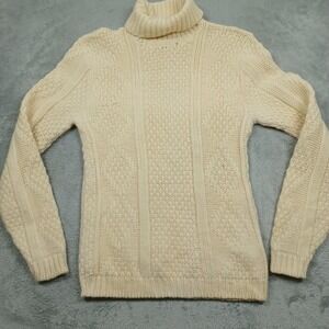 Vintage Kilkenny Sweater Womens Large Beige Fisherman Knit Turtleneck 70s
